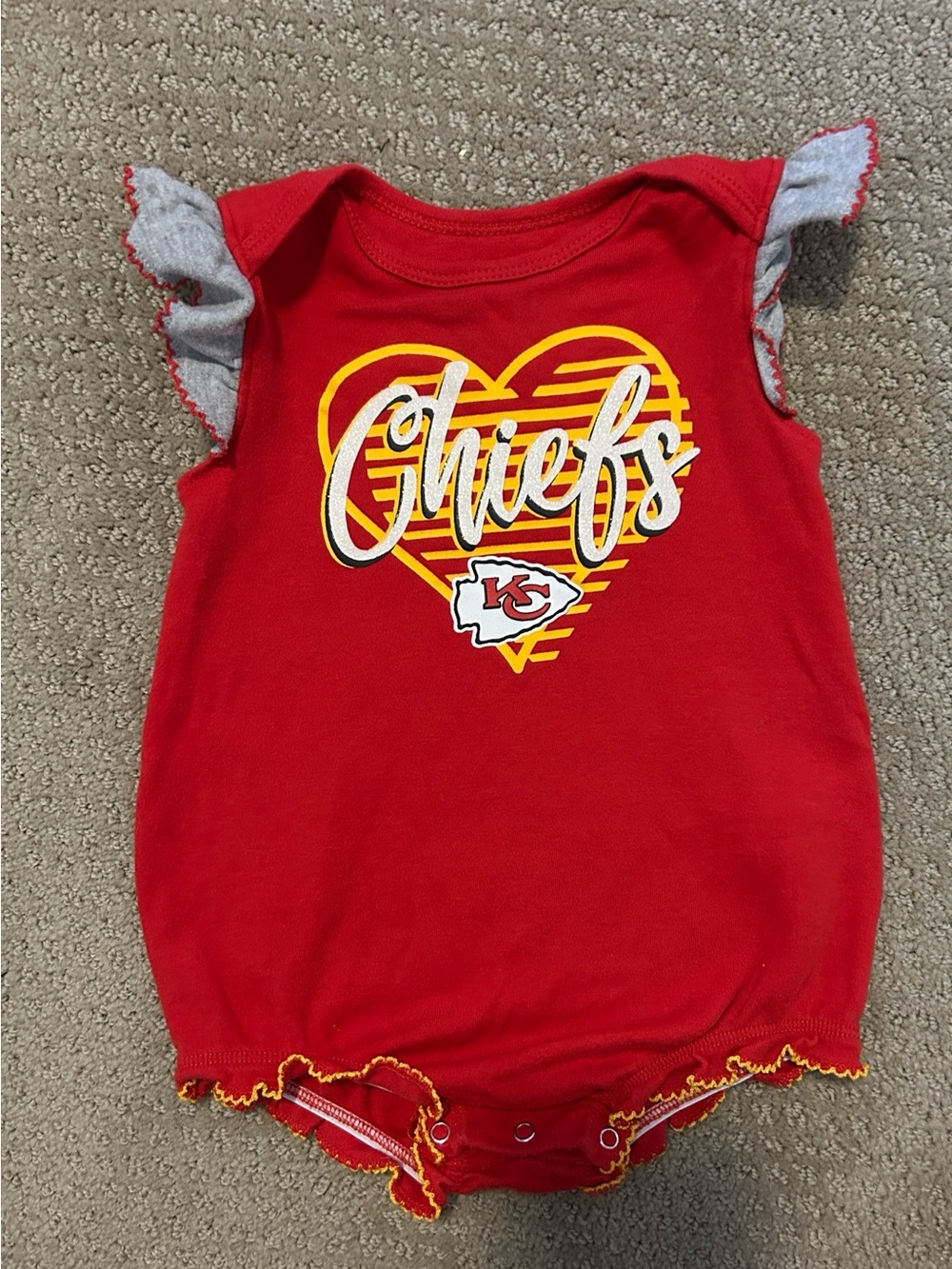NFL Red Baby Shirt with Yellow Heart and Silver Script